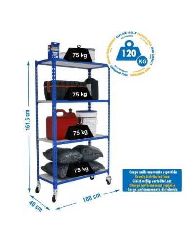 Estantería SIMONRACK Maderclick mobile plus 4/400 1500 azul/madera