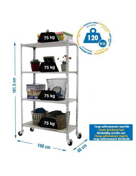 Estantería SIMONRACK Maderclick mobile plus 4/400 1500 galva/madera