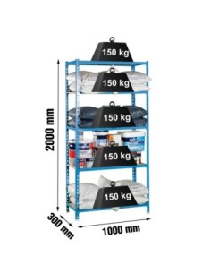 Estantería SIMONCLICK MaderClick Plus 5/300 azul/madera | Estantería sin tornillos con baldas de madera SimonRack