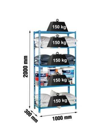 Estantería SIMONCLICK MaderClick Plus 5/300 azul/madera | Estantería sin tornillos con baldas de madera SimonRack