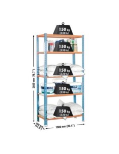 Estantería SIMONCLICK MaderClick Plus 5/300 azul/naranja/madera | Estantería sin tornillos con baldas de madera SimonRack