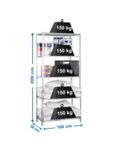 Estantería SIMONCLICK MaderClick Plus 5/300 galva/madera | Estantería sin tornillos con baldas de madera SimonRack