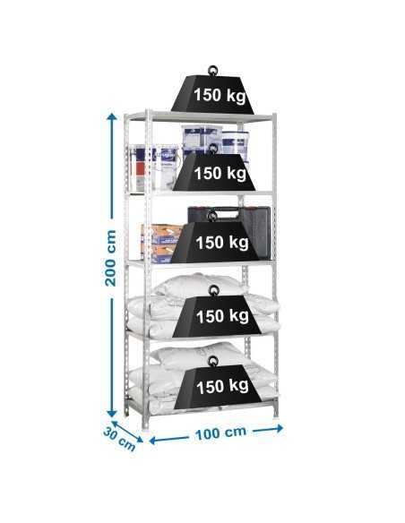 Estantería SIMONCLICK MaderClick Plus 5/300 galva/madera | Estantería sin tornillos con baldas de madera SimonRack