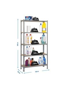 Estantería SIMONCLICK MaderClick Plus 5/300 gris/madera | Estantería sin tornillos con baldas de madera SimonRack