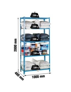 Estantería SIMONCLICK MaderClick Plus 5/400 azul/madera | Estantería sin tornillos con baldas de madera SimonRack