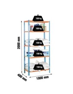 Estantería SIMONCLICK MaderClick Plus 5/400 azul/naranja/madera | Estantería sin tornillos con baldas de madera SimonRack