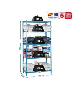 Estantería SIMONCLICK MaderClick Plus 5/500 azul/madera | Estantería sin tornillos con baldas de madera SimonRack