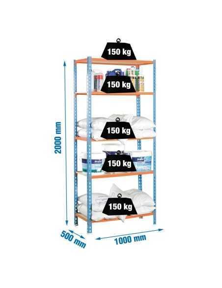 Estantería SIMONCLICK MaderClick Plus 5/500 azul/naranja/madera | Estantería sin tornillos con baldas de madera SimonRack