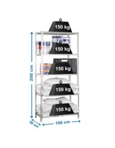 Estantería SIMONCLICK MaderClick Plus 5/500 galva/madera | Estantería sin tornillos con baldas de madera SimonRack