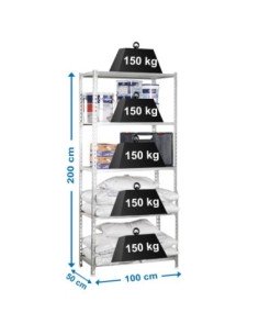 Estantería SIMONCLICK MaderClick Plus 5/500 galva/madera | Estantería sin tornillos con baldas de madera SimonRack