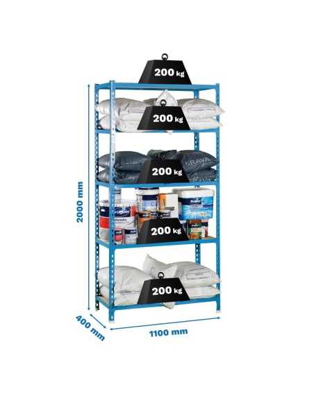 Estantería SIMONCLICK MaderClick Super Plus 5/400 azul/madera | Estantería sin tornillos con baldas de madera SimonRack