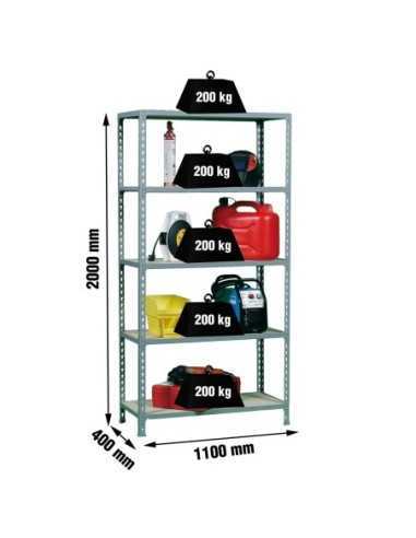 Estantería SIMONCLICK MaderClick Super Plus 5/400 gris/madera | Estantería sin tornillos con baldas de madera SimonRack