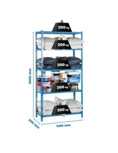 Estantería SIMONCLICK MaderClick Super Plus 5/500 azul/madera | Estantería sin tornillos con baldas de madera SimonRack