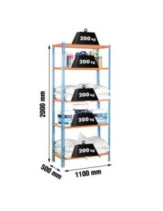 Estantería SIMONCLICK MaderClick Super Plus 5/500 azul/naranja/madera | Estantería sin tornillos con baldas de madera SimonRack