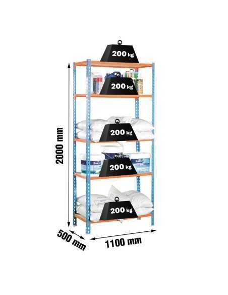 Estantería SIMONCLICK MaderClick Super Plus 5/500 azul/naranja/madera | Estantería sin tornillos con baldas de madera SimonRack