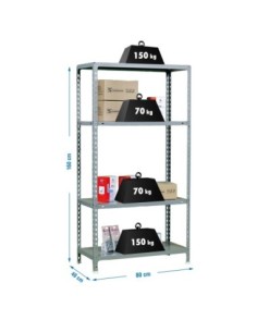 Estantería ECOCLICK mini 4/400 1600 gris | Estantería sin tornillos con baldas de madera SimonRack