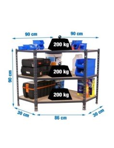 Estantería MaderClick Corner 3/300 900 antracita/madera | Estantería sin tornillos con baldas de madera SimonRack