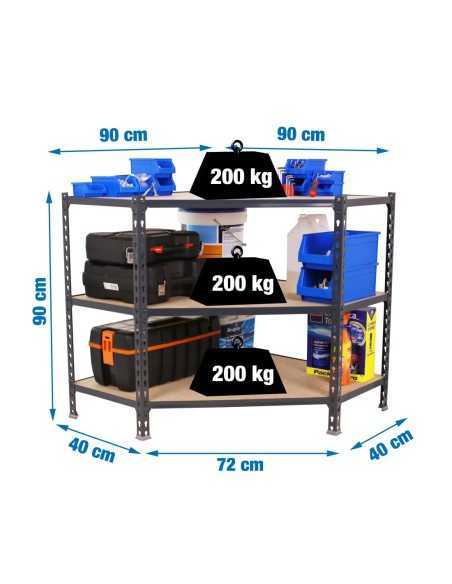 Estantería MaderClick Corner 3/400 900 antracita/madera | Estantería sin tornillos con baldas de madera SimonRack