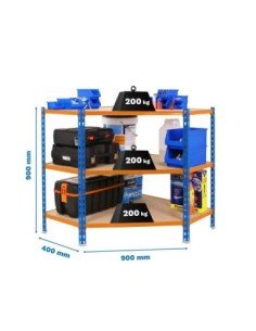 Estantería MaderClick Corner 3/400 900 az/na/mad | Estantería sin tornillos con baldas de madera SimonRack