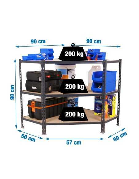 Estantería MaderClick Corner 3/500 900 antracita/madera | Estantería sin tornillos con baldas de madera SimonRack