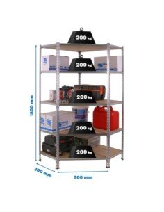 Estantería MaderClick Corner 5/300 1800 galva/madera | Estantería sin tornillos con baldas de madera SimonRack