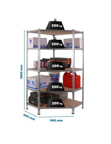 Estantería MaderClick Corner 5/300 1800 galva/madera | Estantería sin tornillos con baldas de madera SimonRack