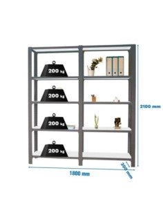Estantería OFFICLICK 5/300 metal i+a antracita/blanco