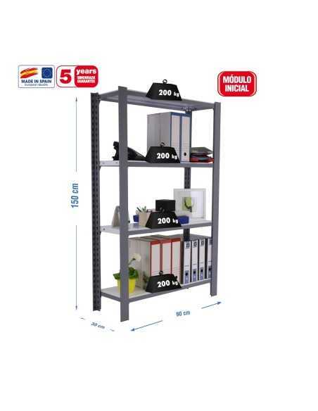 Estantería SIMONOFFICE OFFICLICK 4/400 metal i.m. Gris/blanco | Estantería metálica OFFICLICK sin tornillos para oficina