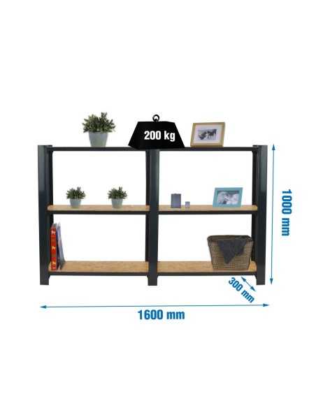 Estantería SIMONRACK Officlick 3/300 wood 1600 antraci/osb + tapas 1000 | Estantería metálica SimonRack para cargas de 300 kg