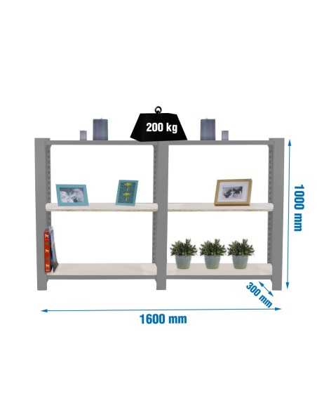 Estantería SIMONRACK Officlick 3/300 wood 1600 gris/osb | Estantería metálica SimonRack para cargas de 300 kg