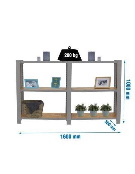 Estantería SIMONRACK Officlick 3/300 wood 1600 gris/osb + tapas 1000 | Estantería metálica SimonRack para cargas de 300 kg