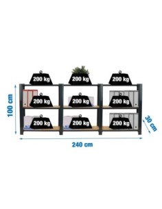 Estantería SIMONRACK Officlick 3/300 wood 2400 antraci/osb + tapas 1000 | Estantería metálica SimonRack para cargas de 300 kg