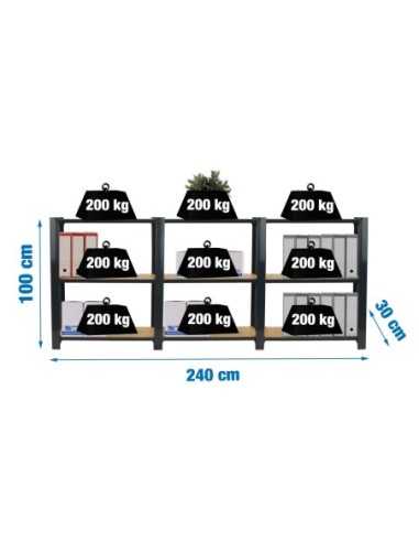 Estantería SIMONRACK Officlick 3/300 wood 2400 antraci/osb + tapas 1000 | Estantería metálica SimonRack para cargas de 300 kg