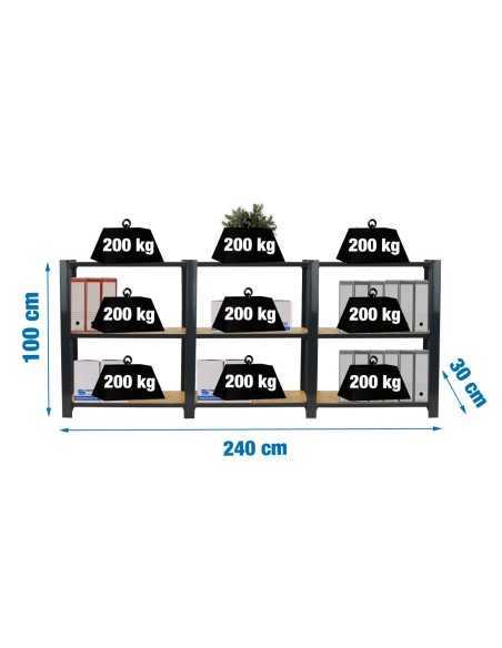 Estantería SIMONRACK Officlick 3/300 wood 2400 antraci/osb + tapas 1000 | Estantería metálica SimonRack para cargas de 300 kg
