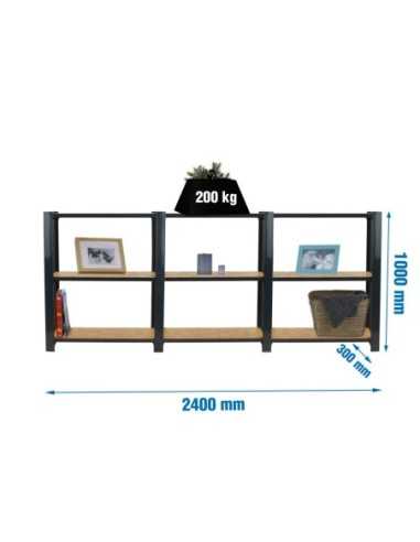 Estantería SIMONRACK Officlick 3/300 wood 2400 antracita/osb | Estantería metálica SimonRack para cargas de 300 kg
