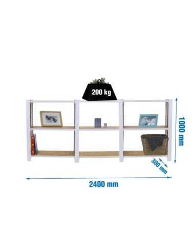 Estantería SIMONRACK Officlick 3/300 wood 2400 blanco/osb + tapas 1000 | Estantería metálica SimonRack para cargas de 300 kg