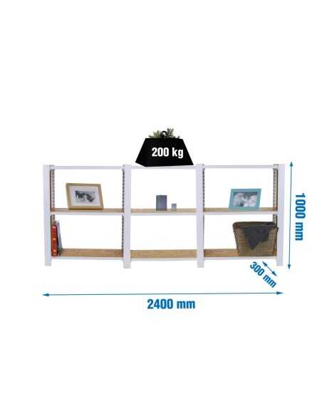 Estantería SIMONRACK Officlick 3/300 wood 2400 blanco/osb + tapas 1000 | Estantería metálica SimonRack para cargas de 300 kg