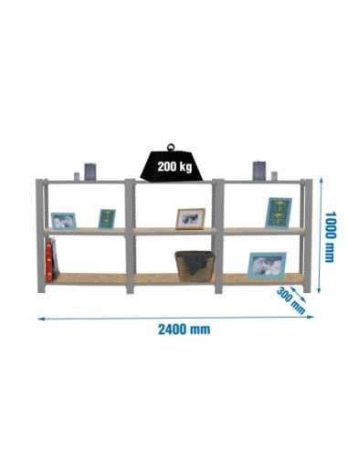 Estantería SIMONRACK Officlick 3/300 wood 2400 gris/osb | Estantería metálica SimonRack para cargas de 300 kg