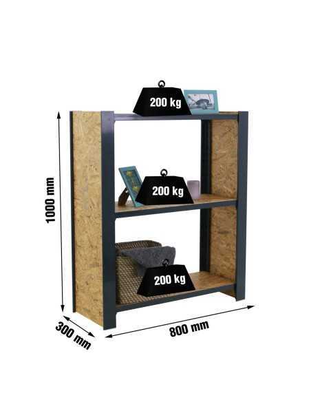 Estantería SIMONRACK Officlick 3/300 wood 800 antraci/osb + tapas 1000 | Estantería metálica SimonRack para cargas de 300 kg