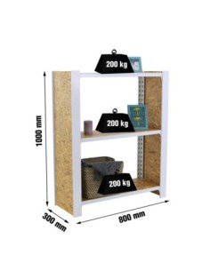 Estantería SIMONRACK Officlick 3/300 wood 800 blanco/osb + tapas 1000 | Estantería metálica SimonRack para cargas de 300 kg