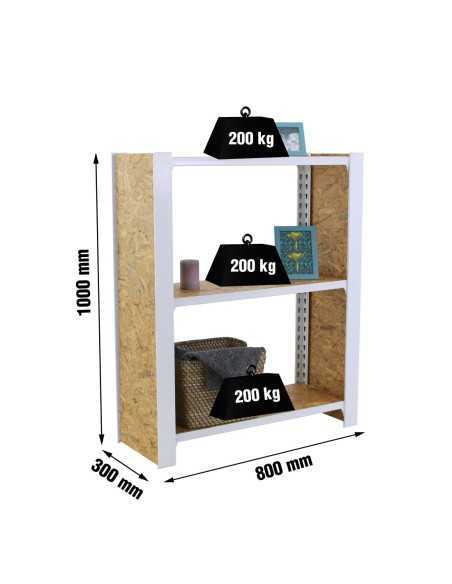 Estantería SIMONRACK Officlick 3/300 wood 800 blanco/osb + tapas 1000 | Estantería metálica SimonRack para cargas de 300 kg
