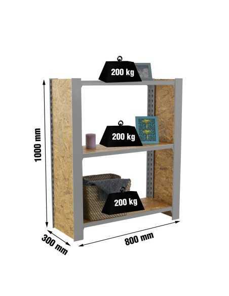Estantería SIMONRACK Officlick 3/300 wood 800 gris/osb + tapas 1000 | Estantería metálica SimonRack para cargas de 300 kg