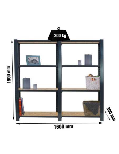 Estantería SIMONRACK Officlick 4/300 wood 1600 antraci/osb + tapas 1500 | Estantería metálica SimonRack para cargas de 300 kg