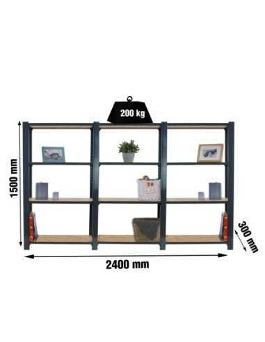 Estantería SIMONRACK Officlick 4/300 wood 2400 antracita/osb | Estantería metálica SimonRack para cargas de 300 kg