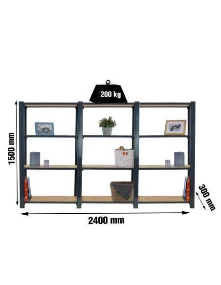 Estantería SIMONRACK Officlick 4/300 wood 2400 antracita/osb | Estantería metálica SimonRack para cargas de 300 kg