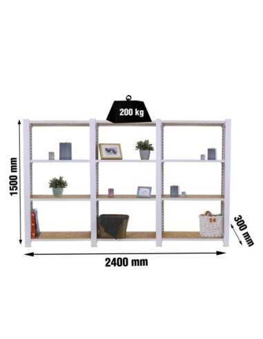 Estantería SIMONRACK Officlick 4/300 wood 2400 blanco/osb + tapas 1500 | Estantería metálica SimonRack para cargas de 300 kg