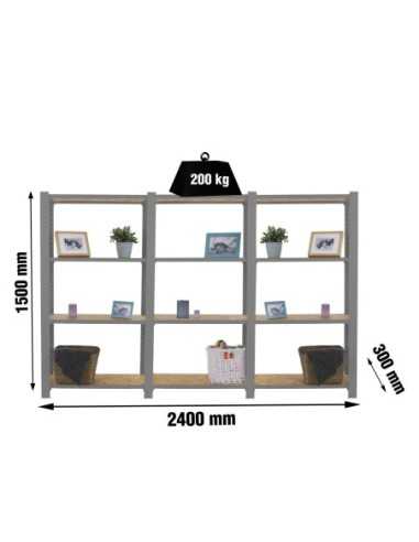 Estantería SIMONRACK Officlick 4/300 wood 2400 gris/osb + tapas 1500 | Estantería metálica SimonRack para cargas de 300 kg
