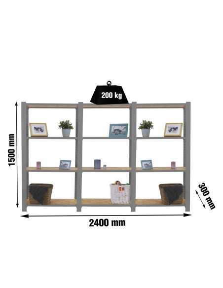 Estantería SIMONRACK Officlick 4/300 wood 2400 gris/osb + tapas 1500 | Estantería metálica SimonRack para cargas de 300 kg