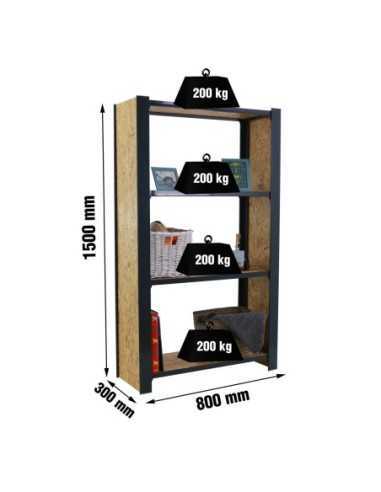 Estantería SIMONRACK Officlick 4/300 wood 800 antraci/osb + tapas 1500 | Estantería metálica SimonRack para cargas de 300 kg