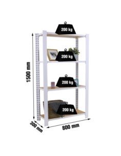 Estantería SIMONRACK Officlick 4/300 wood 800 blanco/osb | Estantería metálica SimonRack para cargas de 300 kg